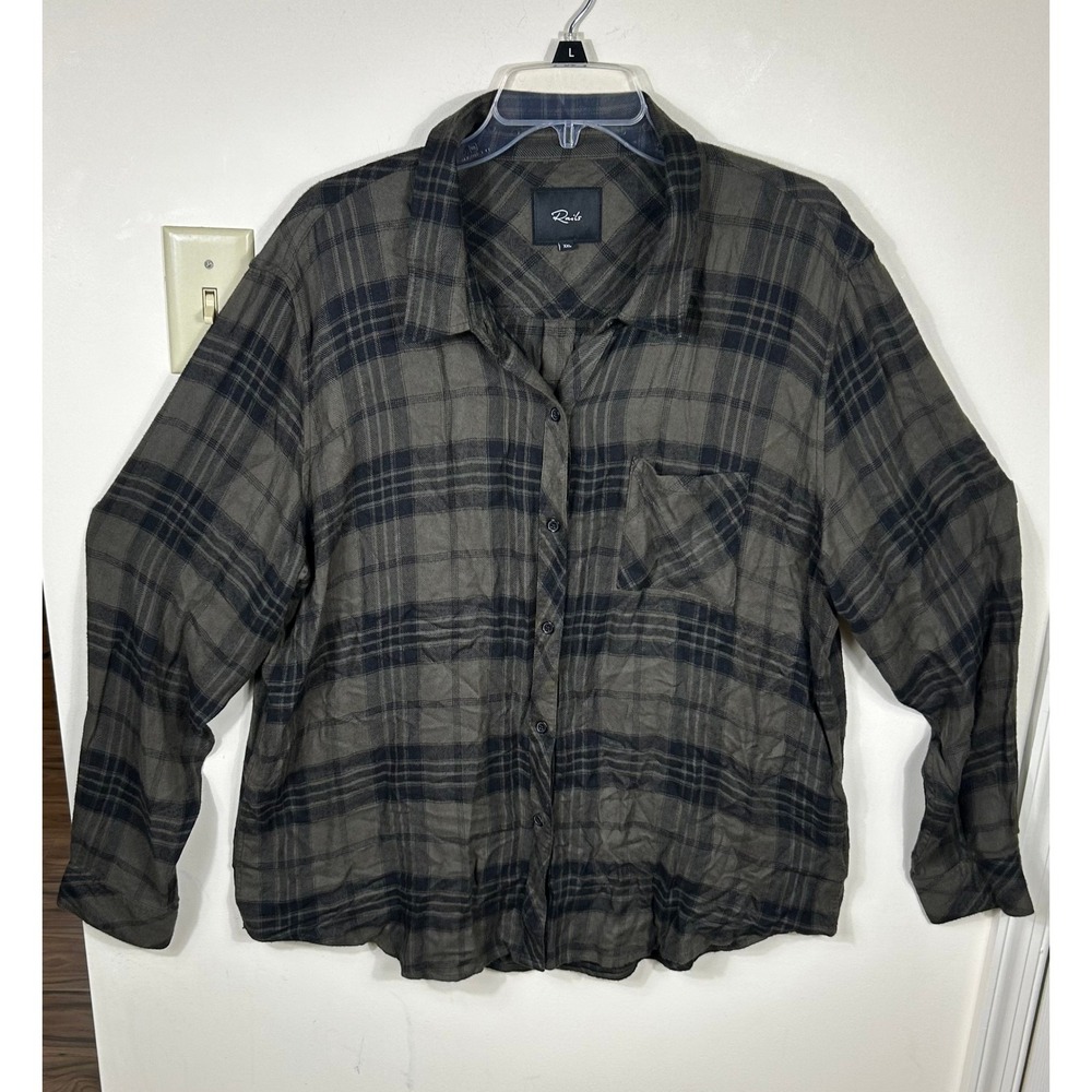 Rails Hunter Plaid Shirt Women XXL‎ Olive Jet L/S Button Down Soft Cozy Grunge